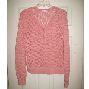Club Monaco Pink Open Knit Cotton Spring Sweater M Sporty Barbiecore